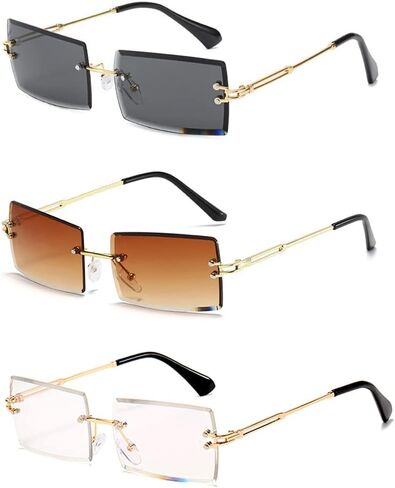 HEPTAGRAM 7 Rimless Rectangle Sunglasses for Women Square Fashion Frameless Small Vintage Buffs Glasses for Men shades in Saudi Arabia