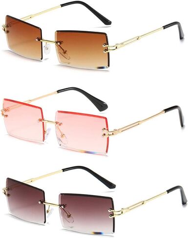 HEPTAGRAM 7 Rimless Rectangle Sunglasses for Women Square Fashion Frameless Small Vintage Buffs Glasses for Men shades in Saudi Arabia