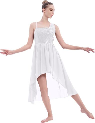 AFAVOM Sequin Lyrical Dance Dress for Women Adult Contemporary Dance Costumes High Low Tulle Chiffon Skirt Praise Dancewear in Kuwait