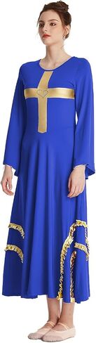 HIHCBF Women Praise Dance Cross Robe Bell Sleeve Worship Dresses Metallic Ruffles Wide Swing Liturgical Lyrical Costume in Saudi Arabia