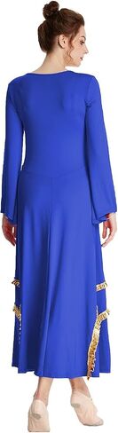 HIHCBF Women Praise Dance Cross Robe Bell Sleeve Worship Dresses Metallic Ruffles Wide Swing Liturgical Lyrical Costume in Saudi Arabia