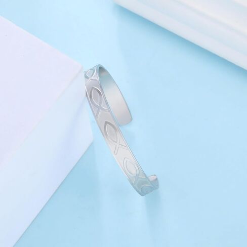 VASSAGO Jesus Fish Cuff Bracelet Open Bangle for Women Girls Christian Fish Adjustable Bracelet Animal Cuff Bracelet Fish Ichthys Symbol Jewelry in Kuwait