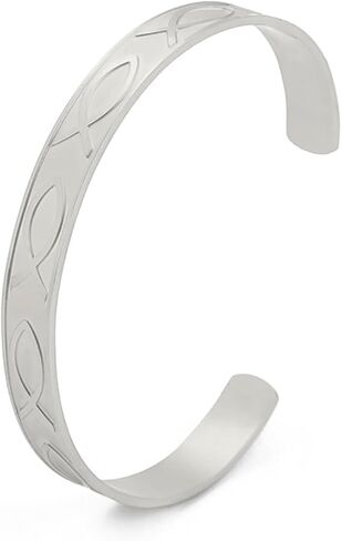 VASSAGO Jesus Fish Cuff Bracelet Open Bangle for Women Girls Christian Fish Adjustable Bracelet Animal Cuff Bracelet Fish Ichthys Symbol Jewelry in Kuwait
