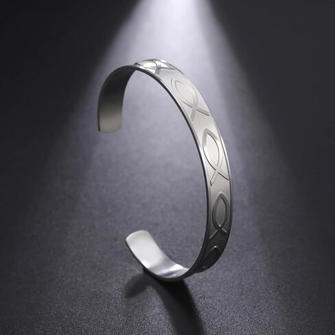 VASSAGO Jesus Fish Cuff Bracelet Open Bangle for Women Girls Christian Fish Adjustable Bracelet Animal Cuff Bracelet Fish Ichthys Symbol Jewelry in Kuwait