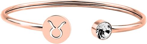 Zuo Bao Simple Rose Gold Zodiac Sign Cuff Bracelet with Birthstone Birthday Gift for Women Girls in Saudi Arabia