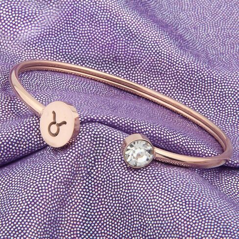 Zuo Bao Simple Rose Gold Zodiac Sign Cuff Bracelet with Birthstone Birthday Gift for Women Girls in Saudi Arabia
