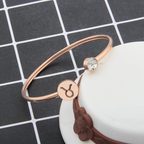 Zuo Bao Simple Rose Gold Zodiac Sign Cuff Bracelet with Birthstone Birthday Gift for Women Girls in Saudi Arabia