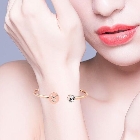 Zuo Bao Simple Rose Gold Zodiac Sign Cuff Bracelet with Birthstone Birthday Gift for Women Girls in Saudi Arabia