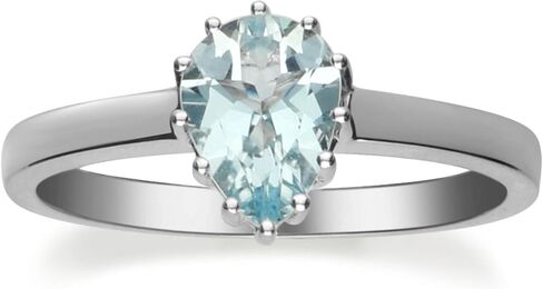 Gin and Grace 10K White Gold Genuine Aquamarine Eternity Ring for women | Ethically, authentically & organically sourced (Pear-cut) shaped Aquamarine hand-crafted jewelry for her | Aquamarine Ring for women in Saudi Arabia