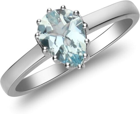 Gin and Grace 10K White Gold Genuine Aquamarine Eternity Ring for women | Ethically, authentically & organically sourced (Pear-cut) shaped Aquamarine hand-crafted jewelry for her | Aquamarine Ring for women in Saudi Arabia