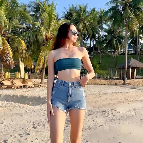 Scacto Women's 2 Pieces Bandeau Bikini Set Swimsuit Tie Side Ribbed Bathing Suit in Kuwait