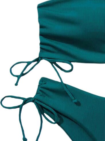 Scacto Women's 2 Pieces Bandeau Bikini Set Swimsuit Tie Side Ribbed Bathing Suit in Kuwait
