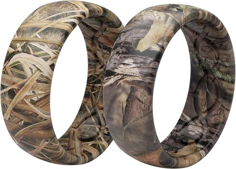 مجموعة حلقات من السيليكون من Groove Life Mossy Oak Blades and Breakup Country Camo - خواتم زفاف مطاطية قابلة للتنفس للرجال، تغطية مدى الحياة، تصميم فريد، حلقة ملائمة مريحة - مقاس 12 in Kuwait