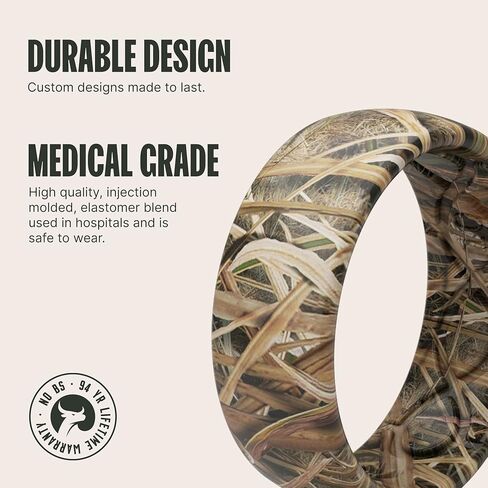 مجموعة حلقات من السيليكون من Groove Life Mossy Oak Blades and Breakup Country Camo - خواتم زفاف مطاطية قابلة للتنفس للرجال، تغطية مدى الحياة، تصميم فريد، حلقة ملائمة مريحة - مقاس 12 in Kuwait