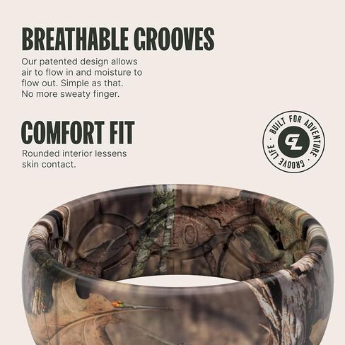 مجموعة حلقات من السيليكون من Groove Life Mossy Oak Blades and Breakup Country Camo - خواتم زفاف مطاطية قابلة للتنفس للرجال، تغطية مدى الحياة، تصميم فريد، حلقة ملائمة مريحة - مقاس 12 in Kuwait