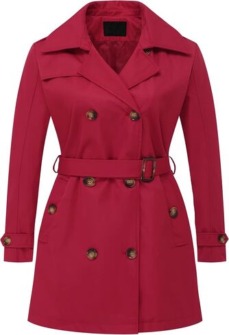 Chrisuno Women's Plus Size Double Breasted Trench Coats Mid-Length Belted Overcoat Dress Jacket with Detachable Hood in Kuwait