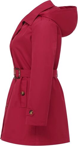 Chrisuno Women's Plus Size Double Breasted Trench Coats Mid-Length Belted Overcoat Dress Jacket with Detachable Hood in Kuwait