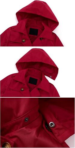 Chrisuno Women's Plus Size Double Breasted Trench Coats Mid-Length Belted Overcoat Dress Jacket with Detachable Hood in Kuwait