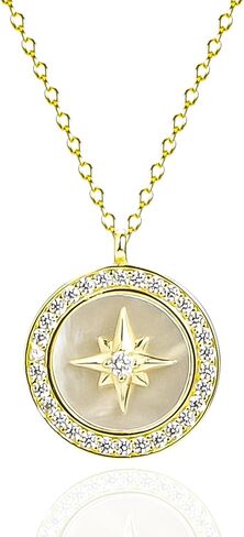 925 Sterling Silver Mother of Pearl North Star Locket Zircon Pendant Necklace in Saudi Arabia