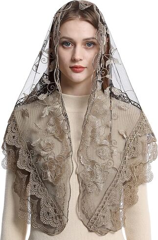 Bozidol الكنيسة الكاثوليكية حجاب مانتيلا - مثلث روز التطريز مصلى الدانتيل الحجاب الشامل وشاح قداس إسباني للنساء in Kuwait