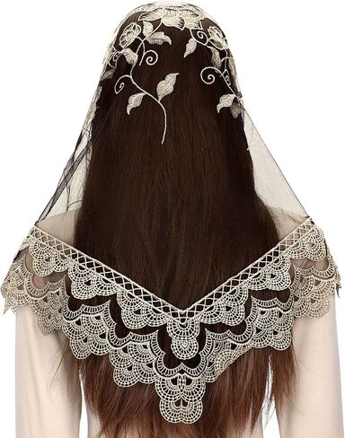 Bozidol الكنيسة الكاثوليكية حجاب مانتيلا - مثلث روز التطريز مصلى الدانتيل الحجاب الشامل وشاح قداس إسباني للنساء in Kuwait