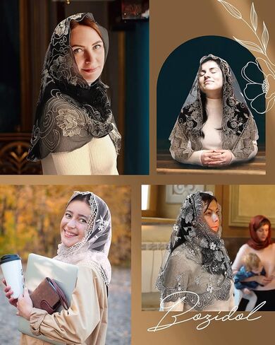 Bozidol الكنيسة الكاثوليكية حجاب مانتيلا - مثلث روز التطريز مصلى الدانتيل الحجاب الشامل وشاح قداس إسباني للنساء in Kuwait