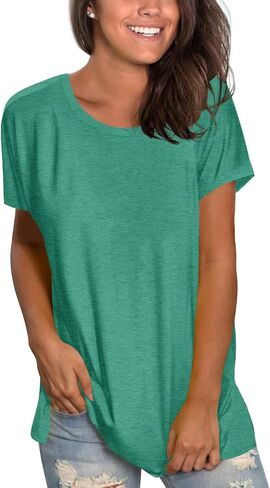 Saloogoe Womens Loose Fit Tshirts Short Sleeve Summer Tops Casual Workout Yoga Tunic T Shirts Tops in Kuwait
