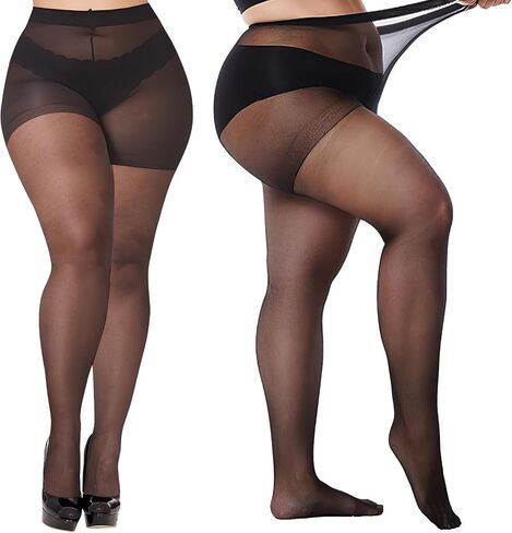 Buauty Plus Size 20D Pantyhose Sheer Tights for Women, Black High Waist Panty Hose Women's Control Top Run Resistant in Saudi Arabia