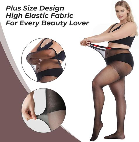 Buauty Plus Size 20D Pantyhose Sheer Tights for Women, Black High Waist Panty Hose Women's Control Top Run Resistant in Saudi Arabia