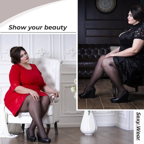 Buauty Plus Size 20D Pantyhose Sheer Tights for Women, Black High Waist Panty Hose Women's Control Top Run Resistant in Saudi Arabia