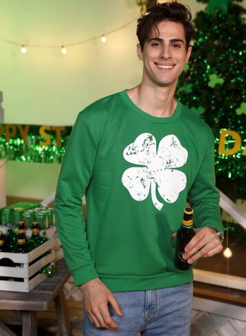 Arvilhill Men St Patrick's Day Sweatshirt Classic Shamrock Irish Long Sleeve Pullover (S-3XL) in Kuwait
