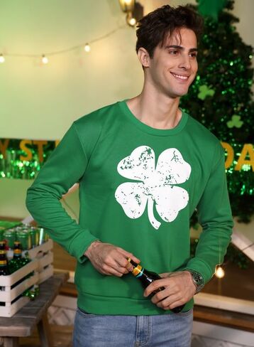 Arvilhill Men St Patrick's Day Sweatshirt Classic Shamrock Irish Long Sleeve Pullover (S-3XL) in Kuwait