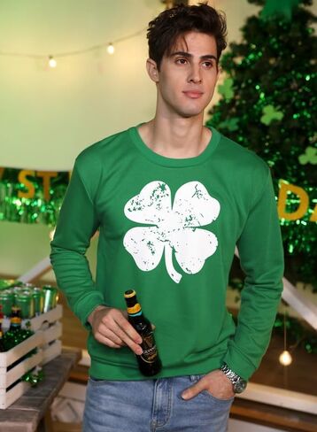 Arvilhill Men St Patrick's Day Sweatshirt Classic Shamrock Irish Long Sleeve Pullover (S-3XL) in Kuwait