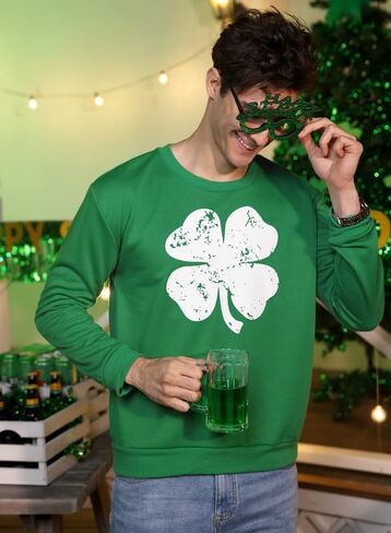 Arvilhill Men St Patrick's Day Sweatshirt Classic Shamrock Irish Long Sleeve Pullover (S-3XL) in Kuwait