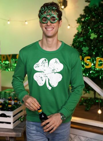 Arvilhill Men St Patrick's Day Sweatshirt Classic Shamrock Irish Long Sleeve Pullover (S-3XL) in Kuwait