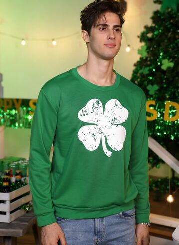 Arvilhill Men St Patrick's Day Sweatshirt Classic Shamrock Irish Long Sleeve Pullover (S-3XL) in Kuwait