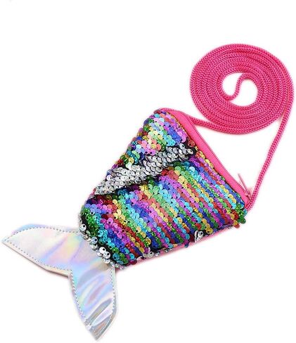 Atsabdas Mermaid Tail Coin Purse for Little Girls Sequin Crossbody Glitter Reversible Wallets Bag Kids Mermaid Birthday Party Favors(Rainbow Color) in Saudi Arabia