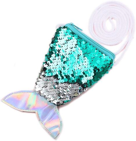 Atsabdas Mermaid Tail Coin Purse for Little Girls Sequin Crossbody Glitter Reversible Wallets Bag Kids Mermaid Birthday Party Favors(Rainbow Color) in Saudi Arabia