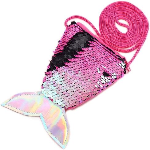 Atsabdas Mermaid Tail Coin Purse for Little Girls Sequin Crossbody Glitter Reversible Wallets Bag Kids Mermaid Birthday Party Favors(Rainbow Color) in Saudi Arabia