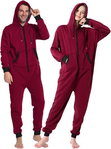 Laahoem Unisex Adult Pajamas Hooded Men Women Jumpsuit Zip Sportwear in Saudi Arabia