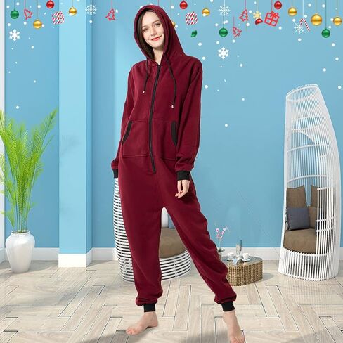 Laahoem Unisex Adult Pajamas Hooded Men Women Jumpsuit Zip Sportwear in Saudi Arabia