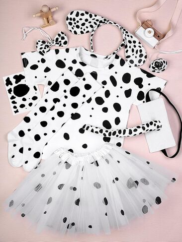 SOMSOC 8 قطع 100 يوم من أزياء فتاة المدرسة الدلماسية الكلب مجموعة 100 يوم تي شيرت جوارب الركبة عقال الذيل ملصقات الوشم in Kuwait