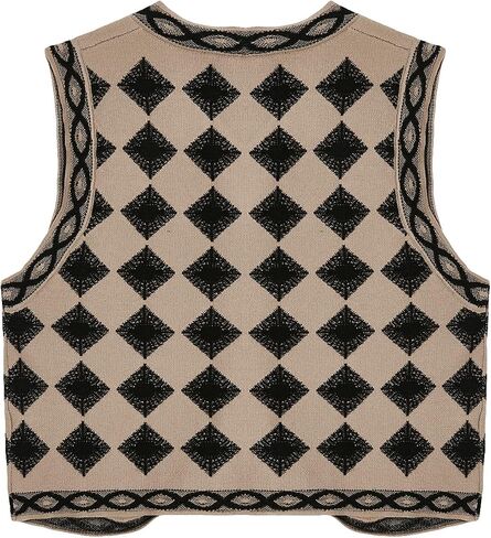 Floerns Women's Argyle V Neck Button Front Cardigan Sleeveless Knit Sweater Vest in Saudi Arabia