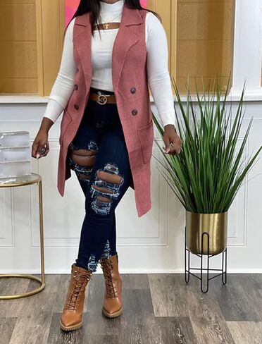 Women's Casual Sleeveless Long Sweater Vest Open Front Knit Cardigan Waistcoat with Pockets in Saudi Arabia