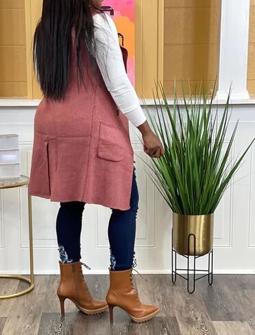 Women's Casual Sleeveless Long Sweater Vest Open Front Knit Cardigan Waistcoat with Pockets in Saudi Arabia