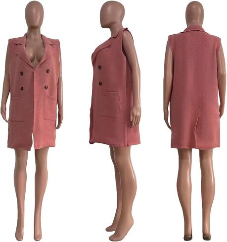 Women's Casual Sleeveless Long Sweater Vest Open Front Knit Cardigan Waistcoat with Pockets in Saudi Arabia