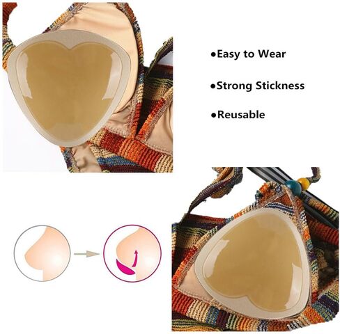 SERMICLE Double-Sided Sticky Bra Inserts - Self Adhesive Boob Pads Bra Pad Bra inserts Waterproof Silicone Push up Pad (Triangle Beige and Black, One Size) in Kuwait