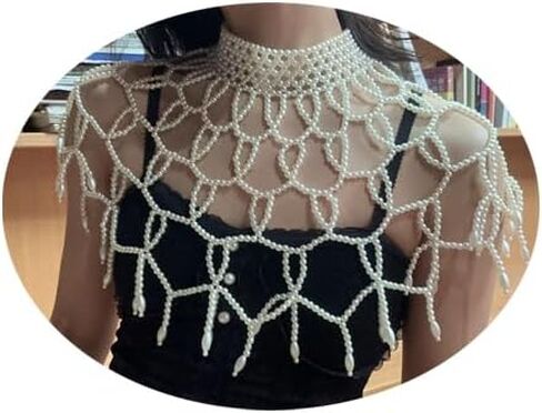 Bmirth لؤلؤة شال الجسم سلسلة اللؤلؤ الكتف القلائد مجوهرات الجسم مثير الصدرية شرابة الجسم سلسلة الصيف شاطئ الجسم اكسسوارات ملهى ليلي سلاسل الجسم الطرف in Kuwait