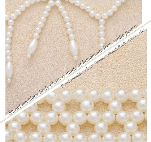 Bmirth لؤلؤة شال الجسم سلسلة اللؤلؤ الكتف القلائد مجوهرات الجسم مثير الصدرية شرابة الجسم سلسلة الصيف شاطئ الجسم اكسسوارات ملهى ليلي سلاسل الجسم الطرف in Kuwait