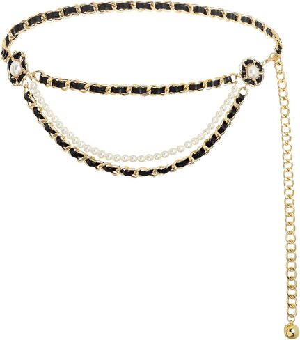 Navoky Metal Leather Waist Chain Belts Adjustable Belly Chain Pendant for Women and Girls in Saudi Arabia